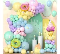 Pastel Balloons Arch Kit, 154 Pcs Donut Rainbow Garland Kit with Ice Cream Foil Balloons for Girls Kids Sweet One Birthday Party Decorations Baby Shower Ice Cream Party Decorations