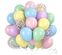 Pastel Balloons, Pack of 30 Pastel Colours, Green, Pink, Blue, Purple, Yellow Balloon, 12 Inch Rainbow Colourful Confetti Helium Balloons for Engagement, Princess, Birthday, Wedding, Baby Shower