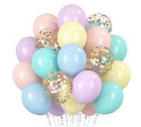 Pastel Balloons, Pack of 60 Colours Confetti Latex Balloons, Purple, Orange, Pink, Light Blue, Azure Blue Balloons, 12 Inch Pastel Colours Helium Balloons for Birthday, Engagement, Wedding, Graduation