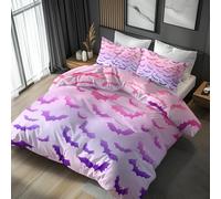 Pastel Bat King Size Duvet Cover Sets - Kids Boys Girls Halloween Bedding & Bedroom Decor, Super Soft Microfiber Quilt Cover and 2 Pillowcases, with Zip, Reversible Design (I13-Z)