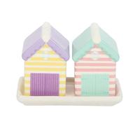 Pastel Beach Hut Salt & Pepper Shakers Set | Ceramic with Matching Tray | Seaside Kitchen Decor | Coastal Gift Idea