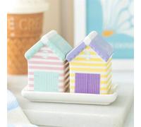Pastel Beach Hut Salt & Pepper Shakers Set - Coastal Kitchen Decor