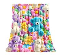 Pastel Blanket, Floral Bear Flannel Plush Sofa Decor, 39x27inches Size | Soft Cartoon Flannel Throw, Plush Accent, Relieves Cold Nights On Sofa Bed Couch Car Living Room Office