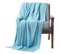 HOMESCAPES Pastel Blue Cable Knit Throw 130 x 170 cm Combed Cotton Soft and Cosy Blanket Bed and Sofa Throw For Armchairs and Single Beds