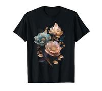 Pastel Blue and Yellow Flowers on a Black Value Graphic T-Shirt, Men, Black, L