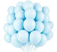 Pastel Blue Balloons, 100 Pack 10 Inch Thicken Latex Macaron Baby Blue Party Decorations with 2 Rolls of Ribbons for Balloon Garland Arch Birthday Wedding Anniversary Baby Shower Gender Reveal