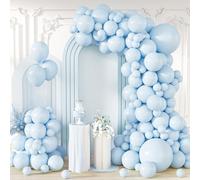 Pastel Blue Balloons, 130 pcs Macaron Blue Balloon Garland Arch Kit 18/12/10/5 Inch Baby Light Blue Latex Ballons with Ribbon for Men Boys Birthday Baby Shower Wedding Gender Reveal Party Decoration
