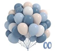 Pastel Blue Balloons Kit with Ribbon - 60 Count Matte Latex Balloons for Eleg ant Party Decor ations, Includes 4 Colors (Dusty Blue, Light Blue, Beige, White)