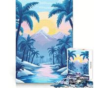 Pastel Blue Calm Desert Oasis Minimalist Art Jigsaw Puzzles 1000 Piece for Teenagers Sharp Memory Soothing Downtime Neat Edges Nice Gift size 38x52cm