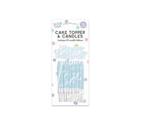 Pastel Blue Happy Birthday Cake Topper & 20 Candles with Holders - Party Decoration Set for Cakes