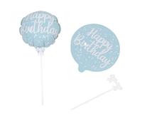 Pastel Blue Happy Birthday Self-Inflating Foil Balloons - 12cm / 5in Pack of 2 - With Clip-On Sticks