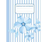 Pastel Blue Pinstripe Hibiscus Flowers Composition Notebook: Wide Ruled Aesthetic Journal for School & College Supplies, Office & Work | 7.5”x 9.25” ... | Cute Cottagecore & Floral Tropical Design