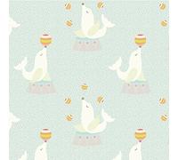Pastel Blue Sea Lions - 1 Fat Quarter 48cm x 55cm 100% Cotton Tight Woven Quilting Fabrics Circus Tent Material Animals Buntings Patchwork Kids Bedding Elephants Lion Star Fabric Dress Patchwork