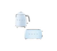 (Pastel Blue) Smeg KLF05 Retro 50's Style Small Mini Kettle 0.8L & TSF01 2 Slice Toaster Set