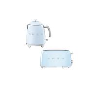 (Pastel Blue) Smeg KLF05 Retro 50's Style Small Mini Kettle 0.8L & TSF03 Retro 4-Slice Toaster Set