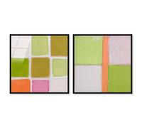 Pastel Boho Minimal Wall Print Set Framed High-Gloss Acrylic Glass Wall Art Boho Set by Art Remedy, Black Frame, 20 x 20