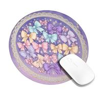 Pastel Bow Pattern Mouse Pad, Colorful Sweetly Decorated Stitched Edge Mousepad, Rubber Non-Slip Washable Gaming Mouse Pad for Home and Office Computer, Laptop Round 8x8 Inch