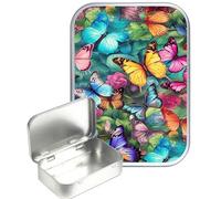Pastel Butterflies 30ml Small Silver Hinged Tin, Pill Box, Pocket Tin