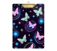 Pastel Butterfly Neon Clipboard Acrylic Portable Clipboard Wordpad Clipboards Standard Size with Low Profile Metal Clip for Nurses, Lawyers, Doctor Offices