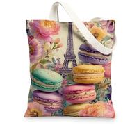Pastel Cake Canvas Tote Bags, Vintage Floral Pattern Reusable Grocery Bags, Lightweight Washable Shoulder Strap Canvas Bags, Pastel, 13x15 Inch