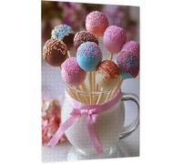 Pastel Cake Pops with Confetti Sprinkles&Pinks Ribbon Wooden Jigsaw Puzzles for Adults Festive Dessert Scene Fun Hobby for Foodies&Craft Enthusiasts Unique Gift to Weddings_1000pcs