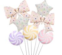 Pastel Candy Bow Balloons Set, Macaron Lollipop & Polka Dot Bow Foil Balloons with Sprinkle Star Balloons, Sweet Theme Decorations for coquette Girl Birthday, Baby Shower, Candy Party