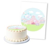 Pastel Carnival Scene With Elephant, 1 Icing Sheet 8" Round Cake Topper