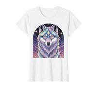 Pastel Celestial Spirit Wolf Lover Value Graphic T-Shirt, Women, White, XL