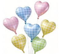Pastel Checkered Heart Balloons, 18Inch Light Pink Blue Yellow Green Red Rainbow Plaid Heart Shape Foil Balloon, 10Pcs Colorful Grid Helium Balloon for Birthday Retro Y2K Easter Goose Theme Party