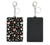 Pastel Chickens Swipe Card Holder with Key Chain Bus Pass Holder for Men Women with 2 Card Slots Slim Wallet for Nurse Teacher Student Meal Bank Credit Cards Daily Use Nurse Essentials