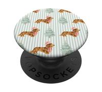 Pastel Christmas Dapple Dachshund in Pink Hat PopSockets Adhesive PopGrip