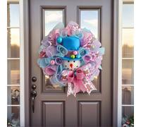 Pastel Christmas Decorations Christmas Snowman Wreaths for Front Door Pastel Xmas Wreath with Gingerbread Bow and Xmas Balls Ornaments for Home Porch Wall Window Festival Decor (A)