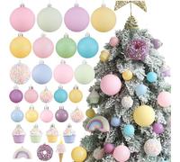 Pastel Christmas Tree Ornaments 46PCS Pink Yellow Blue Rainbow Shatterproof Xmas Hanging Ornaments for Tree Home Holiday Candyland Party Centerpiece Wreath Garland Decor