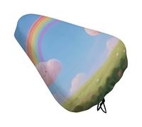 Pastel Cloud with Rainbow Sky Padded Bike Seat Cover with Drawstring and Spring Buckle, Waterproof Bicycle Seat Cushion Extra Wide, Soft Comfort Bicycle Saddle for Mountain Exercise Road Bikes