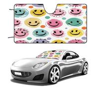 Pastel Color Happy Face Car Windshield Sun Shade - Reflector Sunshade Offers Ultimate Protection for Car Interior, Cool Reflective Sun Blocker Fits Small Sedans, Mini SUVs 55"x30"