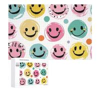Pastel Color Happy Face Jigsaw Puzzle 1000 PCS Challenging Fun Puzzles Wooden Jigsaw Puzzles for Adults Families