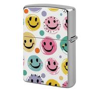 Pastel Color Happy Face Lighter Case Metal Double-Sided Lighter Cover Pocket Lighters Sleeve Windproof Lighters Accessories for Men Women