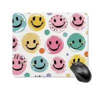 Pastel Color Happy Face Mouse Pad Square Mice Mat Waterproof Computer Mousepad with Non-Slip Rubber Base Wireless Mice Pad for Laptop Office Home Personalized Gaming Mousepad 25 * 30cm