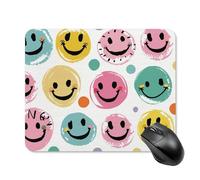 Pastel Color Happy Face Mouse Pad Square Mice Mat Waterproof Computer Mousepad with Non-Slip Rubber Base Wireless Mice Pad for Laptop Office Home Personalized Gaming Mousepad 20 * 25cm