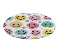 Pastel Color Happy Face Round Area Rug Non Slip Backing Doormat Water Absorbent Plush Throw Low-Pile Non-Slip Floor Mat Carpet for Living Room Bedroom Entryway Nursery Room 80 * 80cm