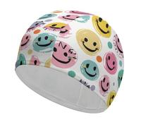 Pastel Color Happy Face Swim Cap for Women Men Swimming Hat Bath Waterproof Pool Caps for Long Thick Curly Hair
