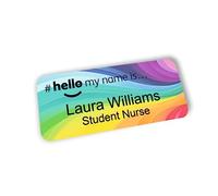 Pastel Colored Rainbow Wave Hello My Name is Name Badge 76 x 32 mm Doctor Student Doctor GP Healthcare Assistant Nurse Practitioner Clinical Medical