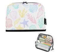 Pastel Colored Seashells Coral White Large Pencil Pouches Zipper Case Storage Pencil Bags Teen Girls Pen Pouch Boy Students College High School Office Supplies