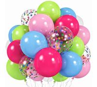 Pastel Colorful Balloons, 52 Pcs 12 In Light Rainbow Balloon Bright Baby Pink Blue Lime Green Clear Star Confetti Balloon, Macaron Neon Multicolor Balloons for Girls Kids Party Birthday Baby Shower
