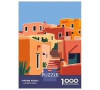 Pastel Colorful Desert Mud Houses And Sky Minimalist Abstract Art Illustration Jigsaw Puzzle 1000 Pieces, European City Streetscape, 1000 Pieces for Adults, for Puzzle Lovers, Mindful A