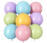 Pastel Colorful Round Foil Balloons 9 pcs,Metallic Giant 4D Round Balloons 22 Inch for Birthday Bridal Bachelorette Party Decorations