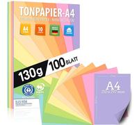 Pastel Coloured Drawing Paper DIN A4-100 Sheets 130 g - 10 Colours - Solid Paper - Coloured Sheets for School, Children & DIY, Crafts, Pastel Colours - Blue Angel Certified - Made in Germany