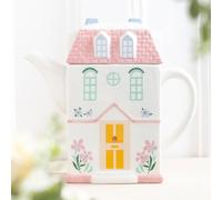 Pastel Cottage House Shaped Ceramic Teapot. Kitchen Spring Decor. Gift For Her.