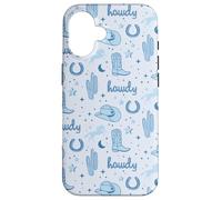 Pastel Cowboy Hat and Boot Pattern Blue Cowgirl Aesthetic Case for iPhone 16