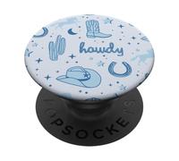 Pastel Cowboy Hat and Boot Pattern Blue Cowgirl Aesthetic PopSockets Adhesive PopGrip